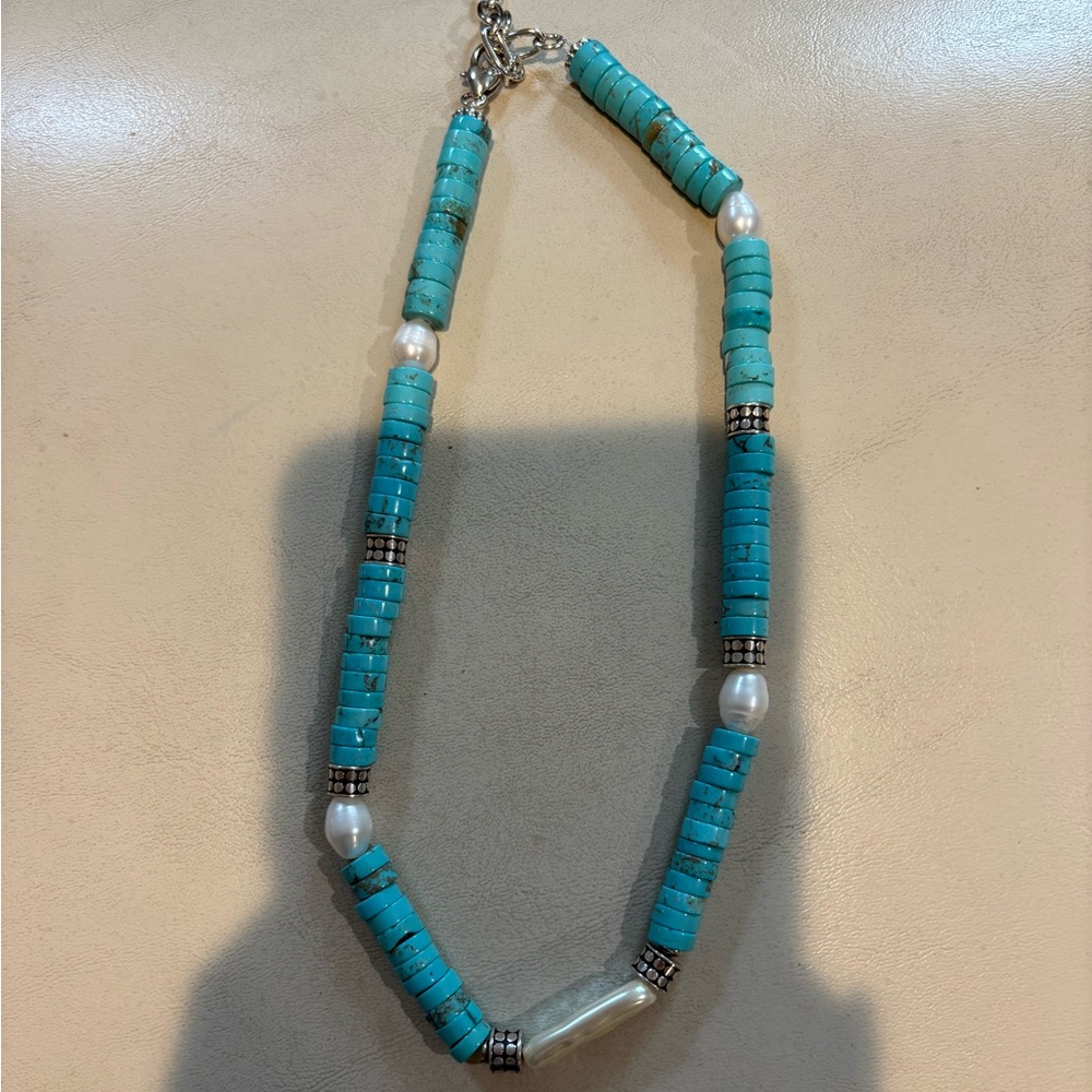 Turquoise Beaded Necklace with Silver Accents